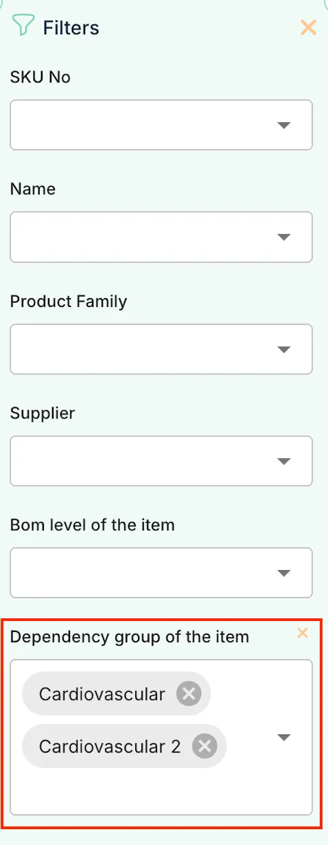 Advanced filtering by dependency group and BOM level.